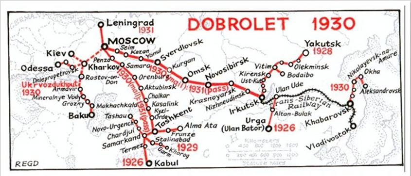 Схема маршрутов «Добролёта».1930.