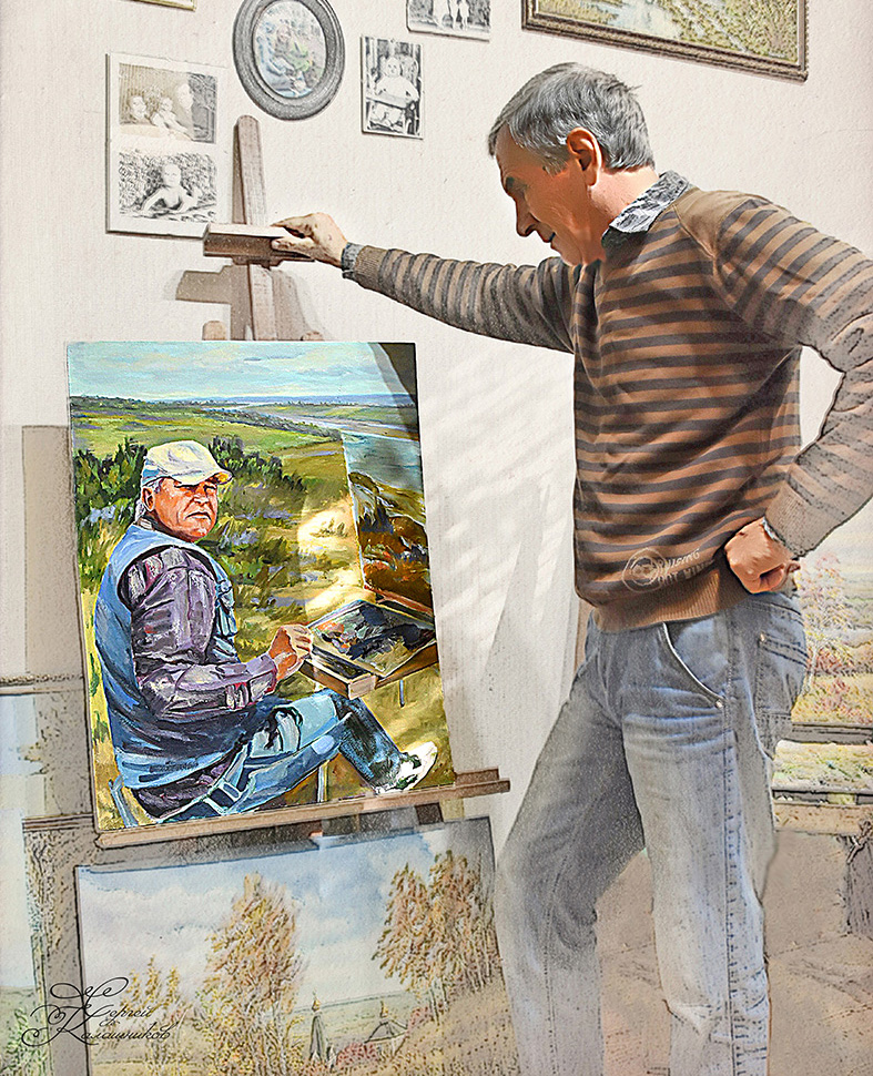 «Художники», из серии «В мастерской художника», фото-арт, 2019 год. Художник Николай Илюхин. ФОТОХУДОЖНИК СЕРГЕЙ КАЛАШНИКОВ